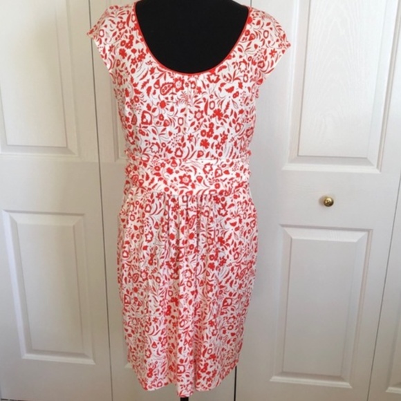 Boden Red and White floral Jersey Knit Dress. 14R
